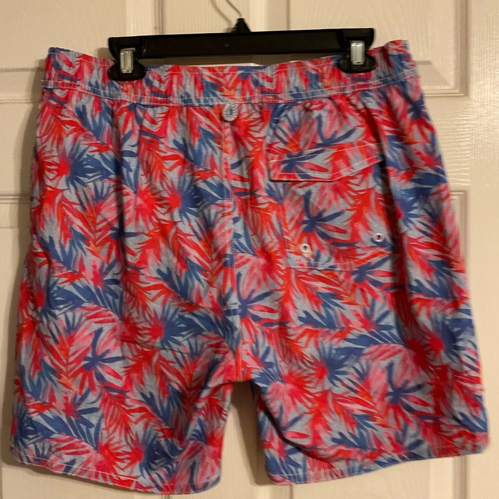 johnnie-O Men's Red & Blue Tropical Leaf Swim Shorts